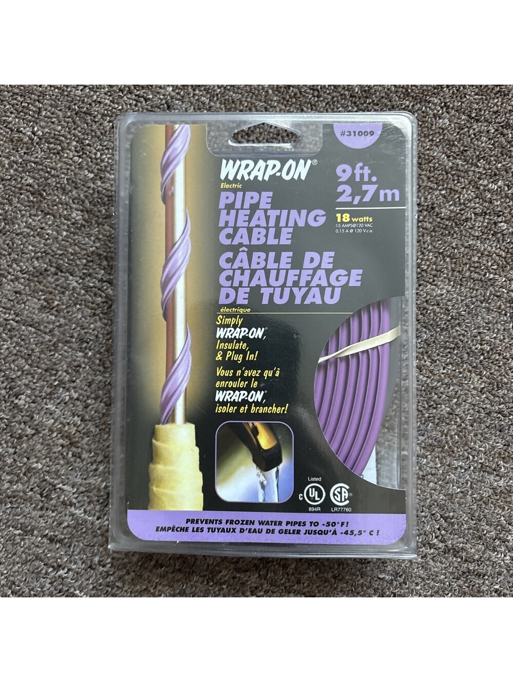 Wrap On Pipe Heating Cable 31009 9 Foot 18W 120V Pipe Heating Cable